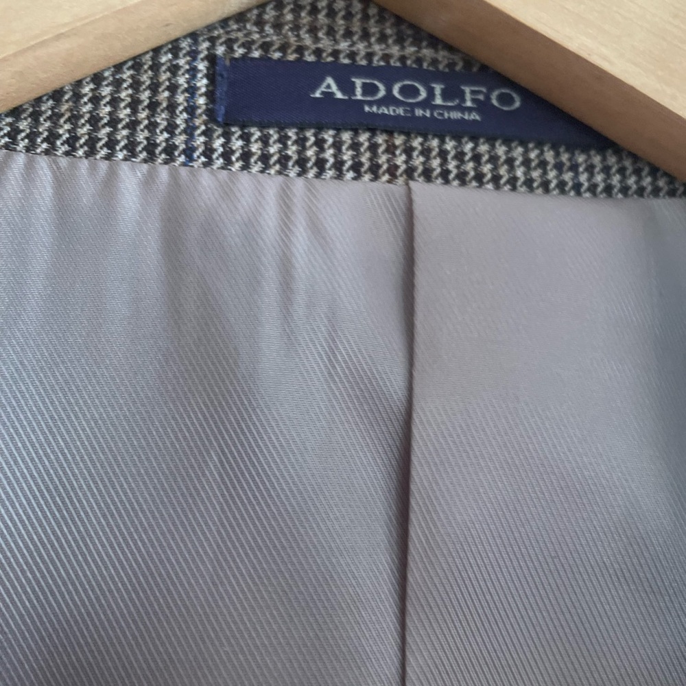 Men’s blazer large navy and tan houndstooth elegant lining with Hans stitching